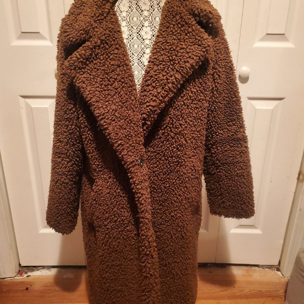 Lucky Brand Missy Faux Shearling Coat In Pecan - Picture 2 of 6